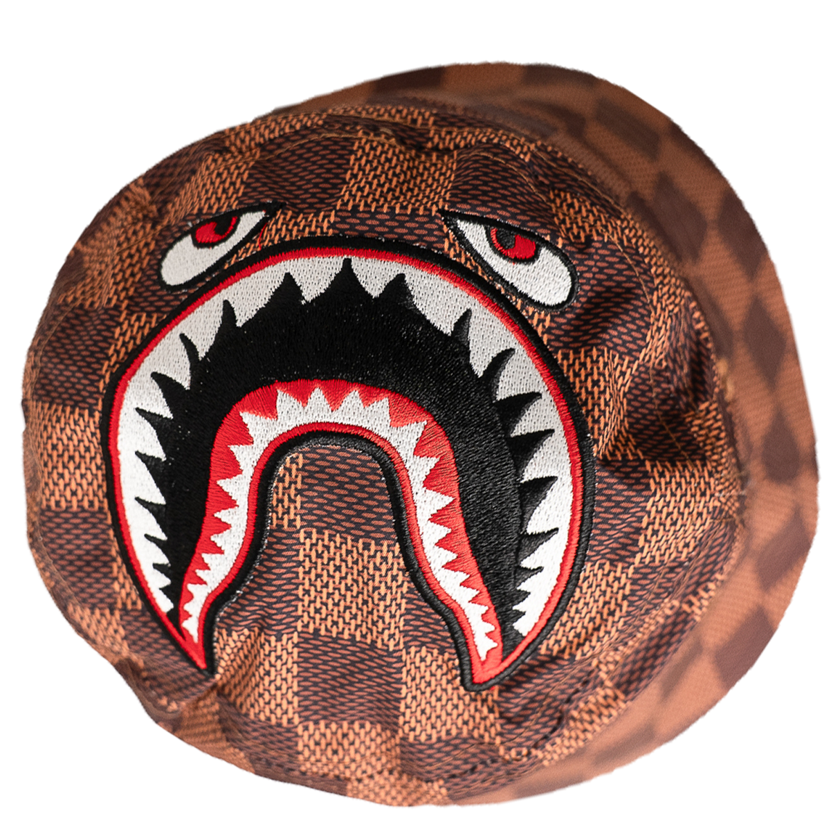 SHARK MOUTH STEALTH CHECKED BOARD BUCKET HAT (BROWN)