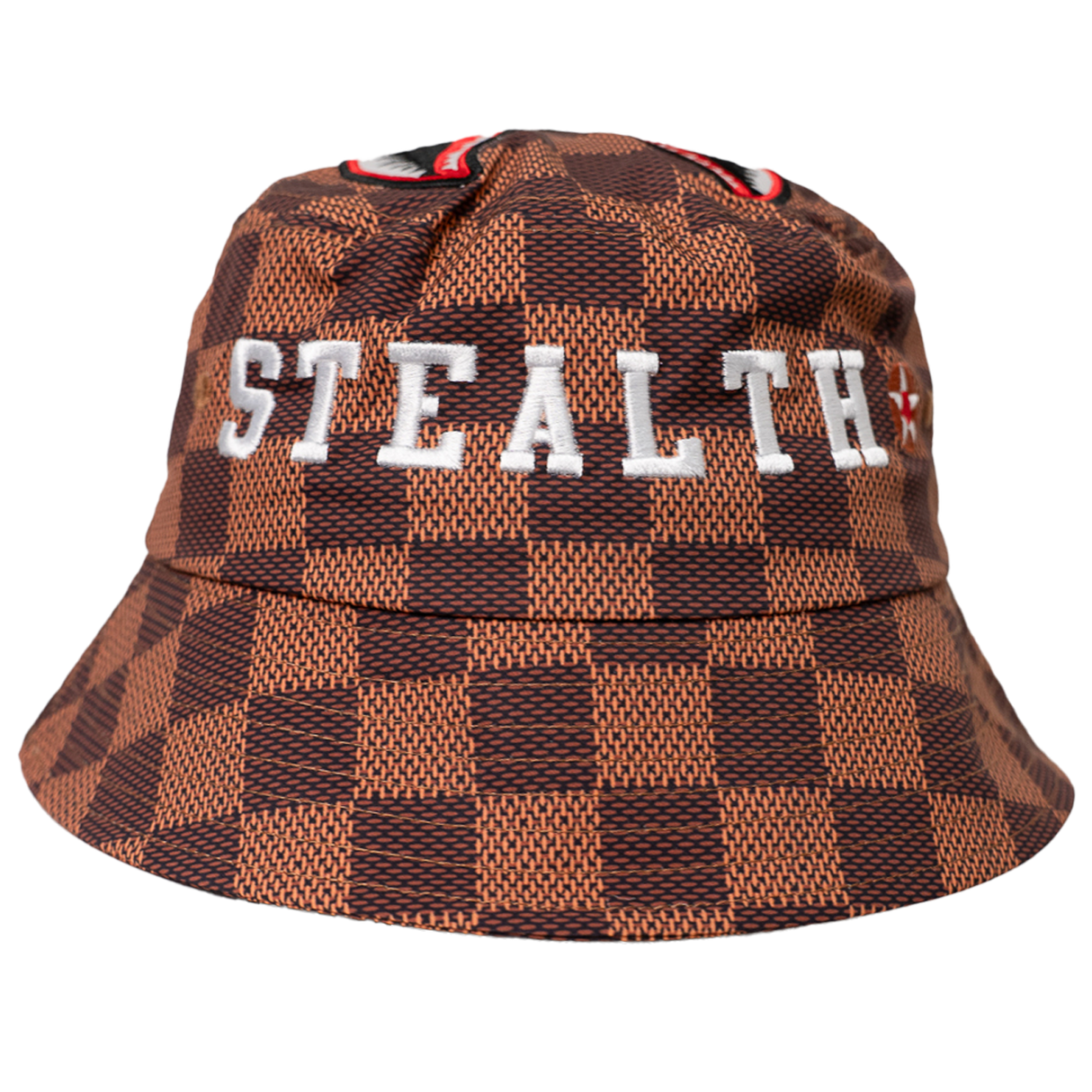 SHARK MOUTH STEALTH CHECKED BOARD BUCKET HAT (BROWN)