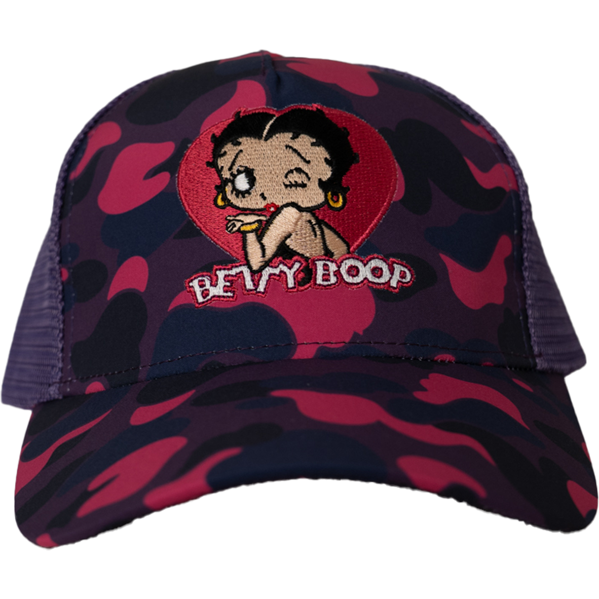 BETTY BOOP CAMO TRUCKER HAT (PURPLE)