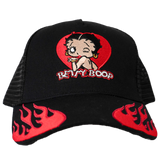 BETTY BOOP FLAME TRUCKER HAT (BLACK/RED)