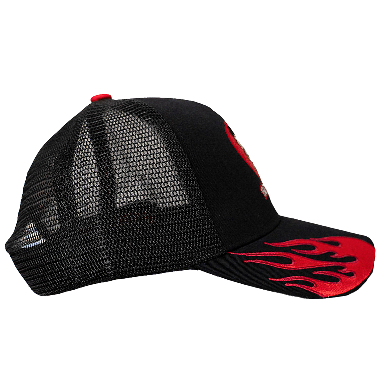 BETTY BOOP FLAME TRUCKER HAT (BLACK/RED)