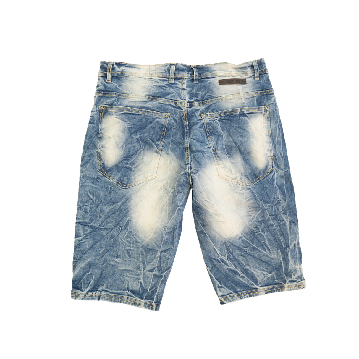 SPAN DENIM SHORTS  RIP & REPAIR WITH MULTI COLOR STITCH (BLEACH BLUE)