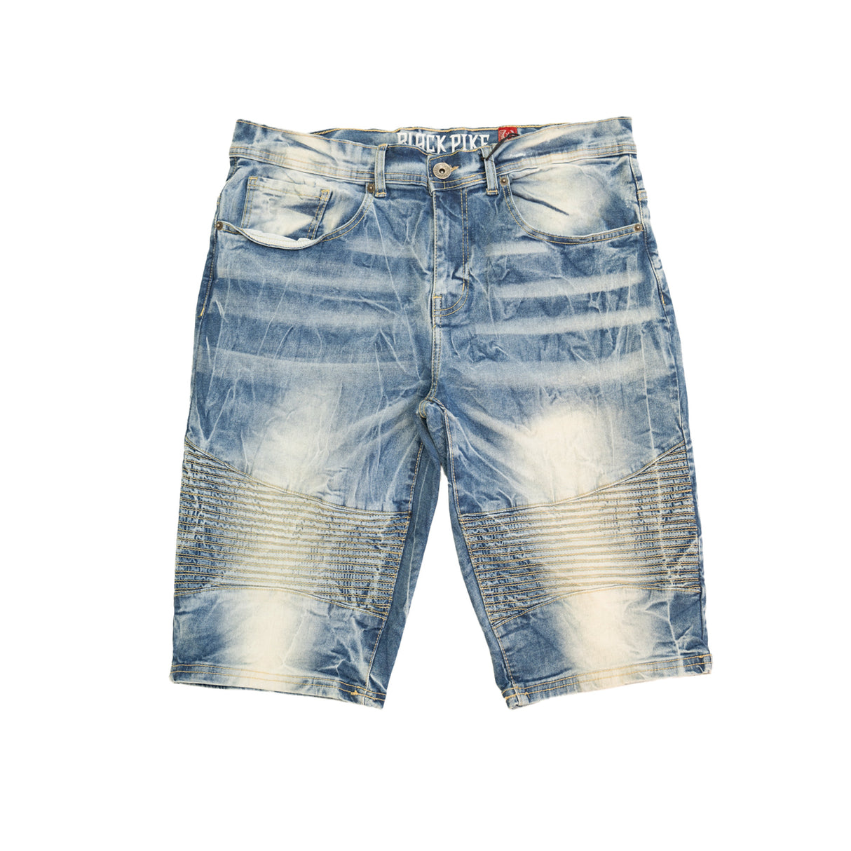 SPAN DENIM SHORTS  RIP & REPAIR WITH MULTI COLOR STITCH (BLEACH BLUE)