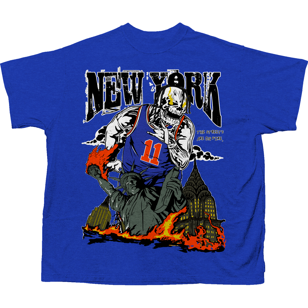 BRAND X NEW YORK THE STREETS ARE ON FIRE T-SHIRT (ROYAL)