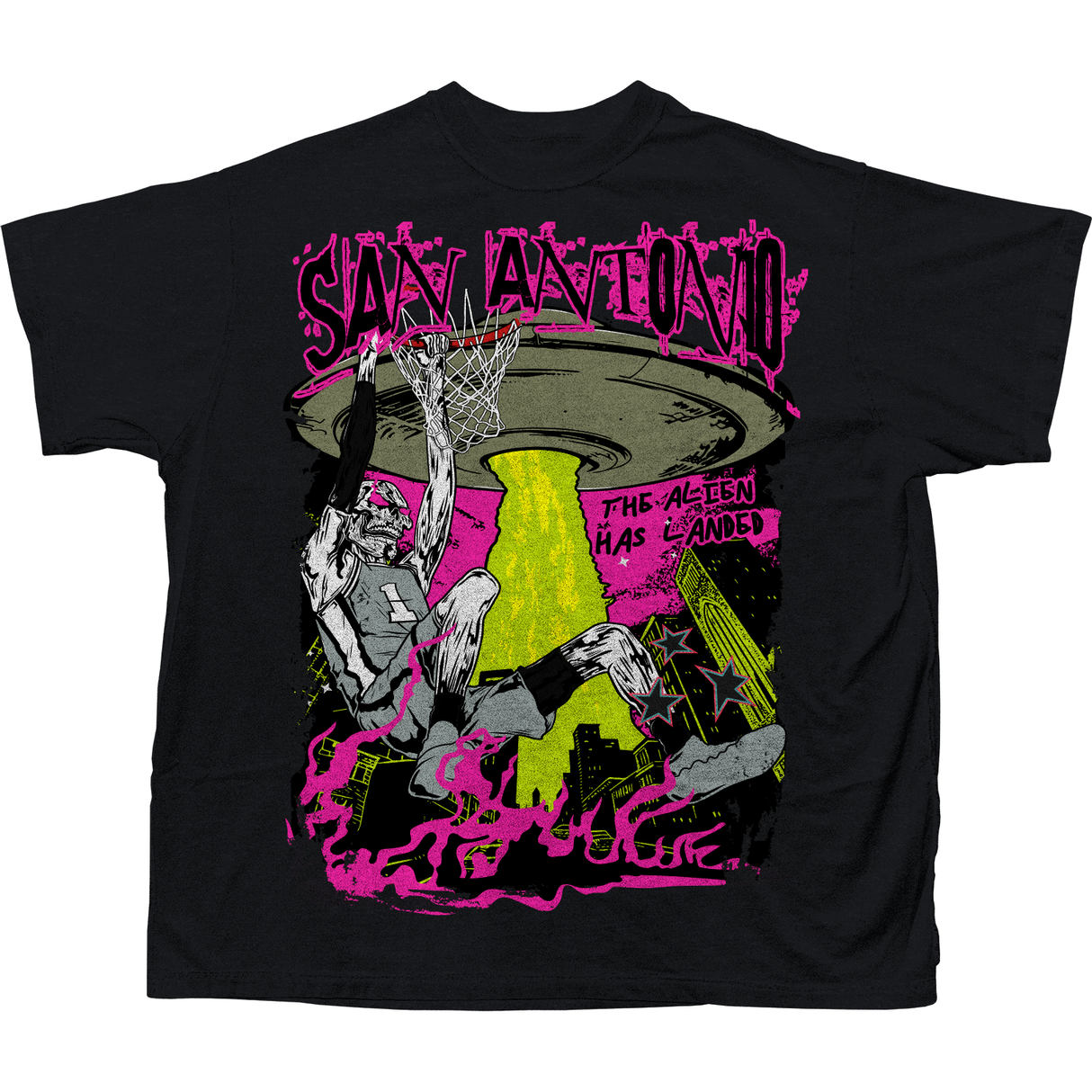 BRAND X SAN ANTONIO THE ALIEN HAS LANDED T-SHIRT (BLACK)