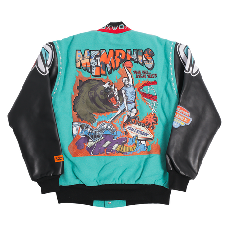 BRAND X MEMPHIS RAISE HELL VARSITY JACKET (TEAL)