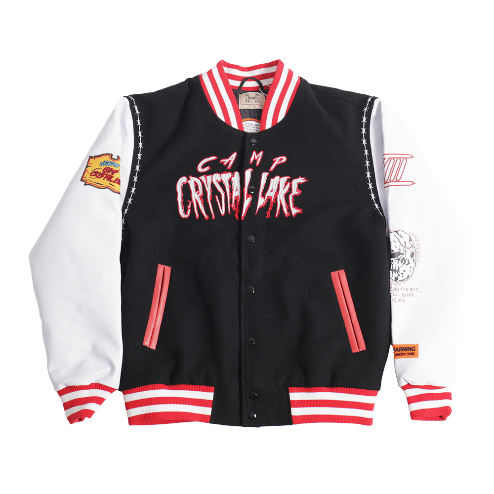 BRAND X JASON CAMP CRYSTAL LAKE VARSITY JACKET (BLACK/WHITE)