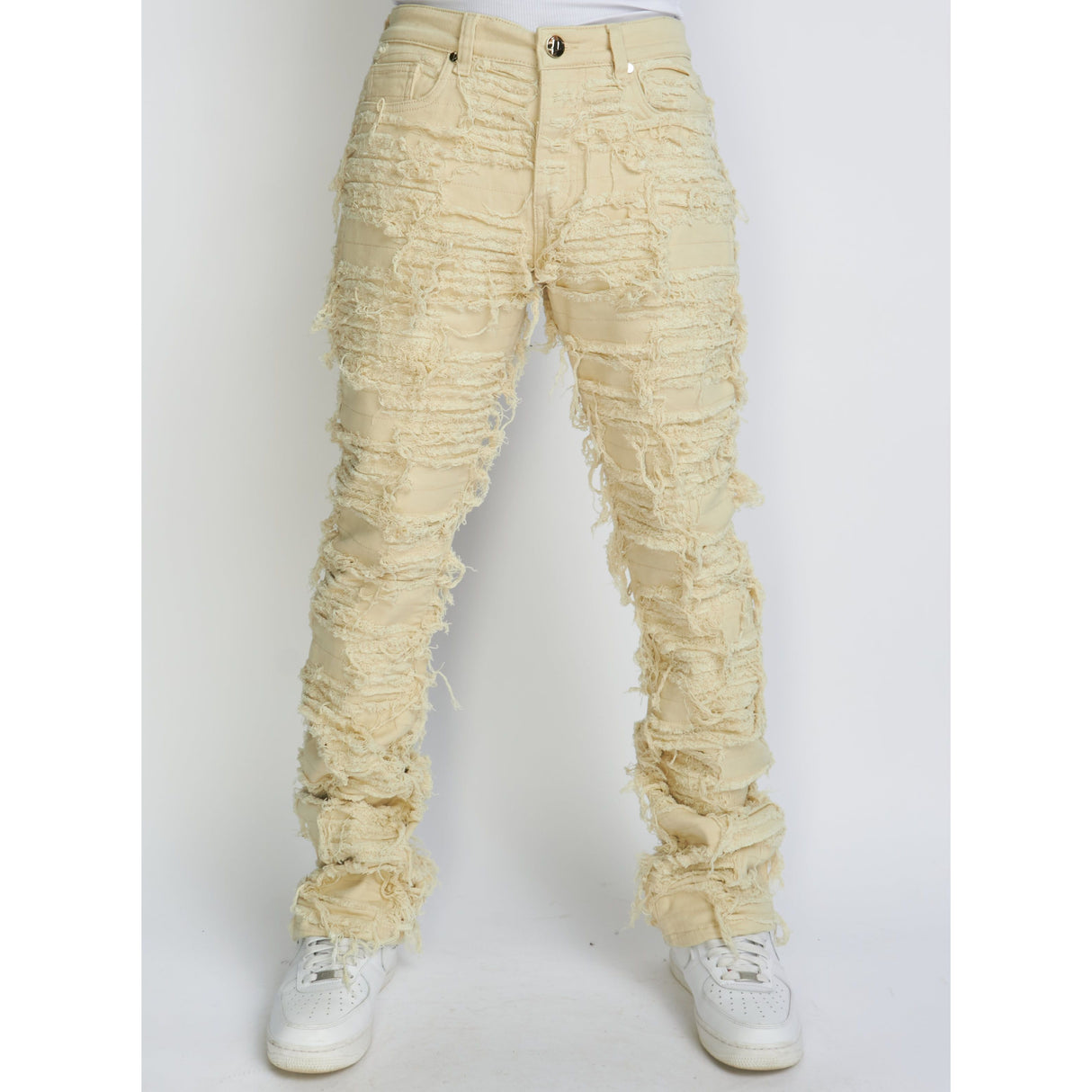 THRASHED DISTRESSED STACKED DENIM (CREAM)