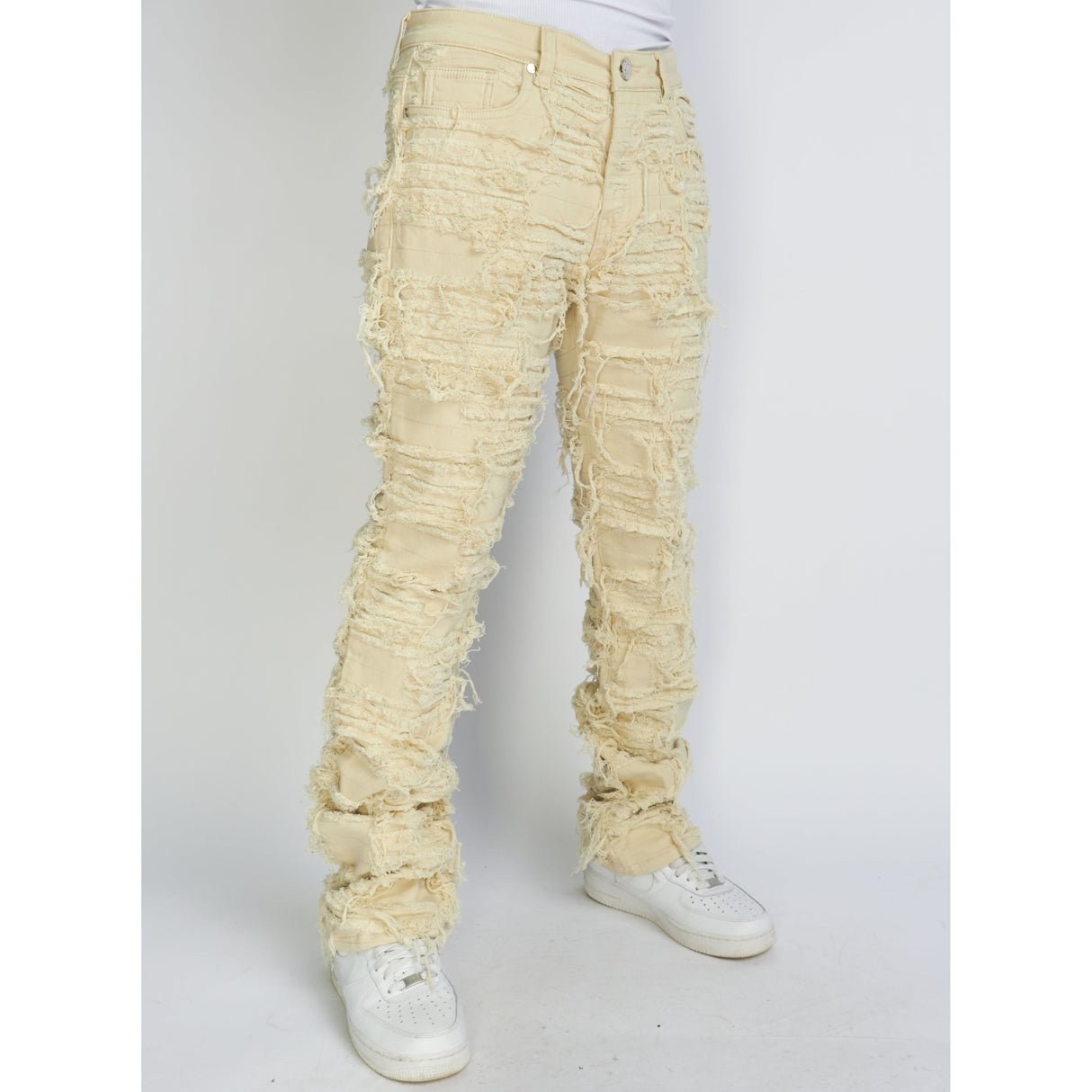 THRASHED DISTRESSED STACKED DENIM (CREAM)