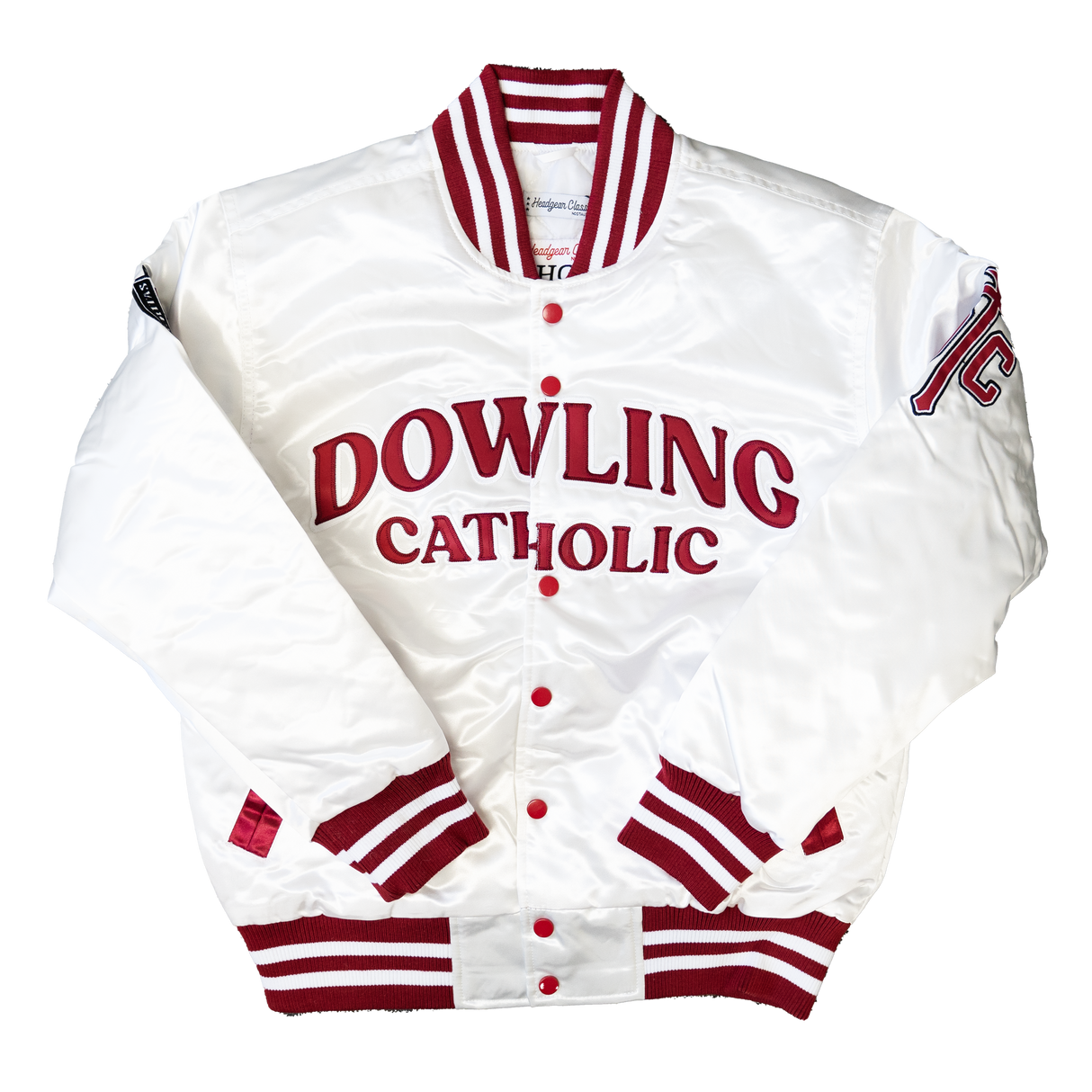 CAITLIN CLARK DOWLING CATHOLIC SATIN JACKET (WHITE)