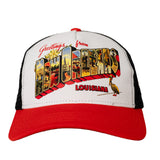 NEW ORLEANS GREETINGS TRUCKER HAT (RED)