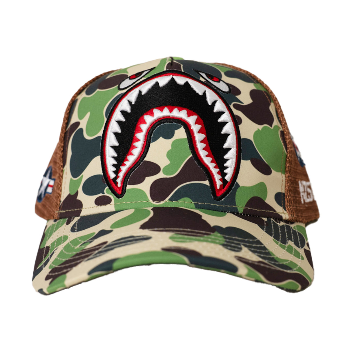 SHARK MOUTH CAMO TRUCKER HAT (GREEN)