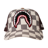 SHARK MOUTH CHECK BOARD TRUCKER HAT (BEIGE)