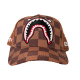 SHARK MOUTH CHECK BOARD TRUCKER HAT (BROWN)