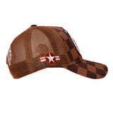 SHARK MOUTH CHECK BOARD TRUCKER HAT (BROWN)