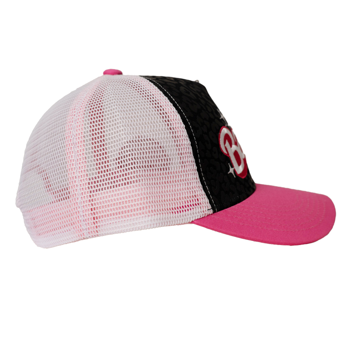 BARBIE CHEETAH PRINT TRUCKER HAT (BLACK/PINK)