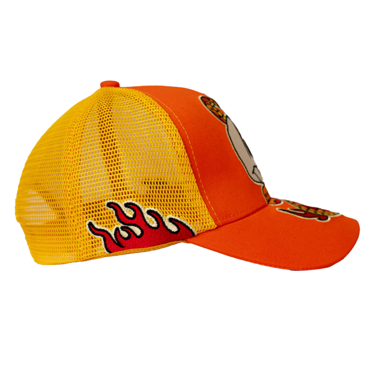 SKULL AND SNAKE TATTO STYLE TRUCKER HAT (ORANGE)