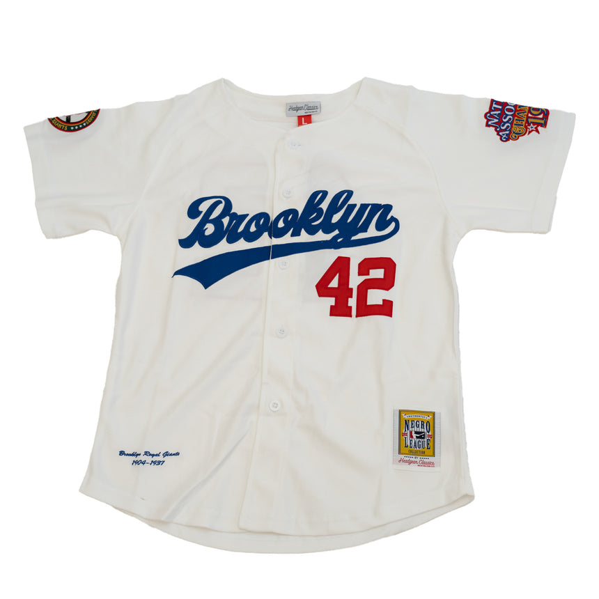 YOUTH BROOKLYN ROYAL GIANTS BUTTON DOWN BASEBALL JERSEY (WHITE)