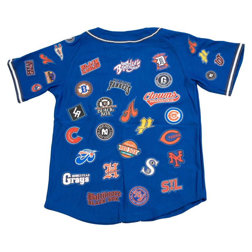 YOUTH NEGRO LEAGUE COLLAGE BUTTOM DOWN BASEBALL JERSEY (BLUE)