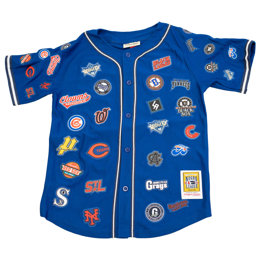 YOUTH NEGRO LEAGUE COLLAGE BUTTOM DOWN BASEBALL JERSEY (BLUE)