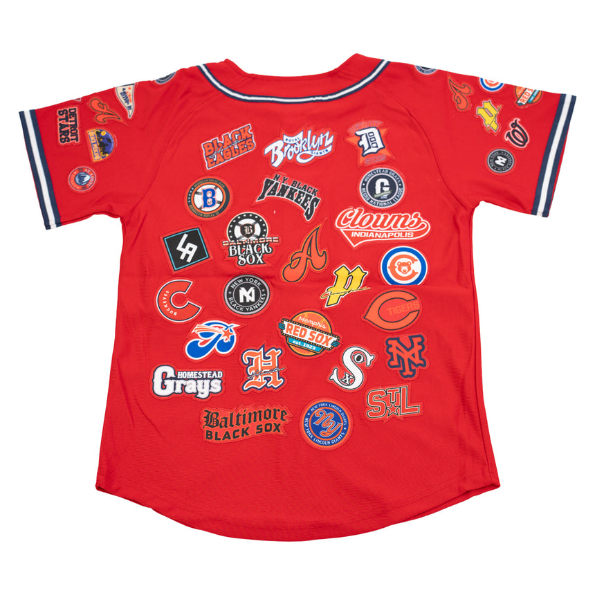 YOUTH NEGRO LEAGUE COLLAGE BUTTOM DOWN BASEBALL JERSEY (RED)