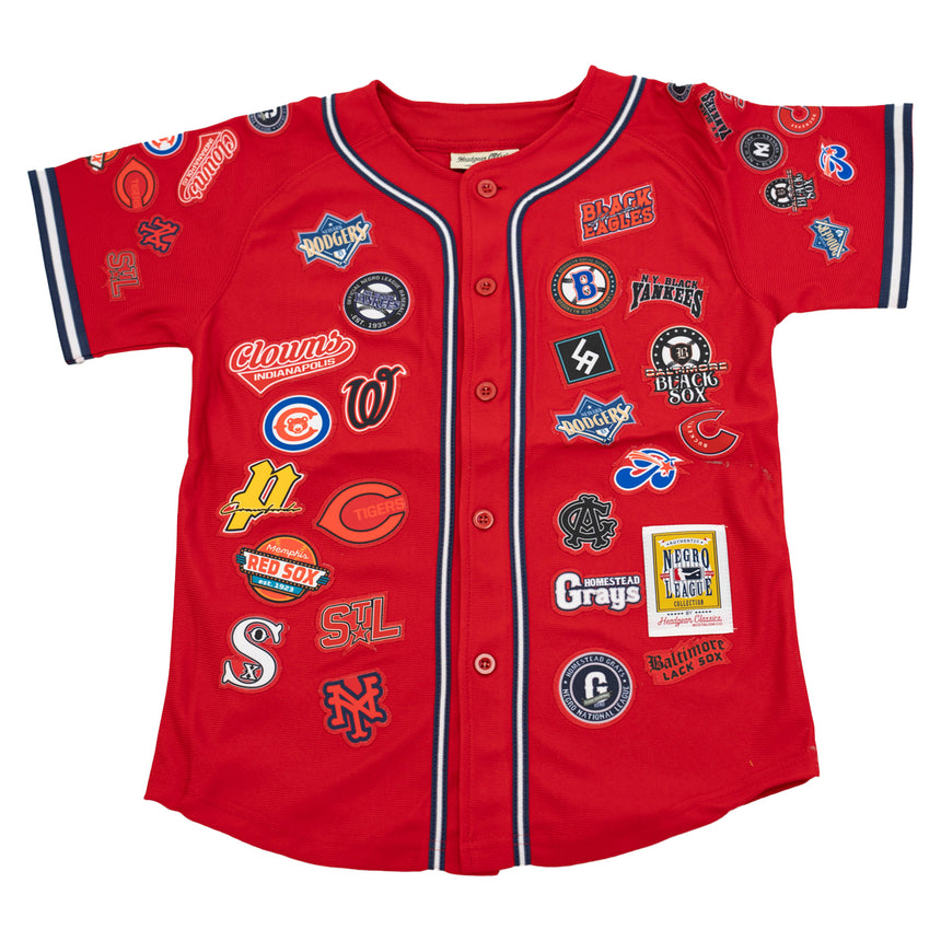 YOUTH NEGRO LEAGUE COLLAGE BUTTOM DOWN BASEBALL JERSEY (RED)