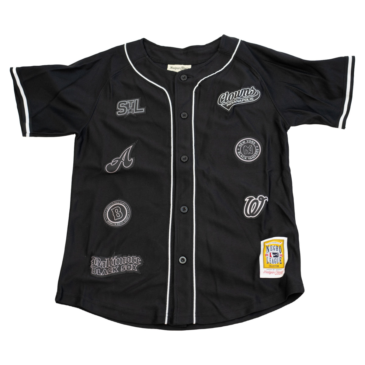 YOUTH NERGO LEAGUE VERTICAL COLLAGE BUTTOM DOWN BASEBALL JERSEY (BLACK ...