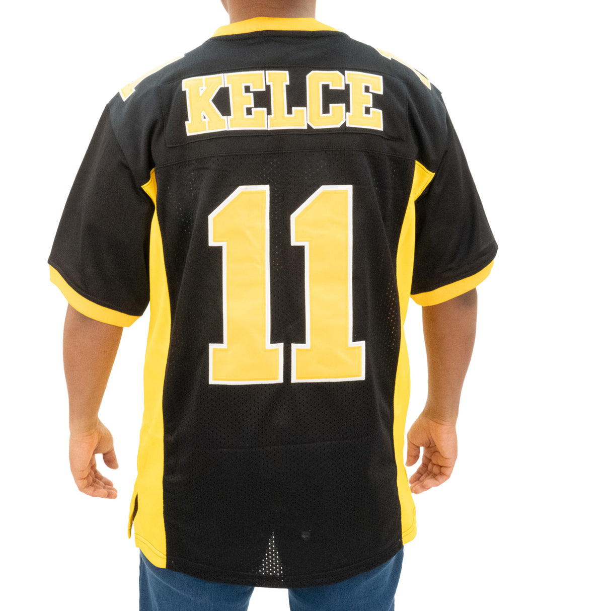 TRAVIS KELCE BLACK HIGH SCHOOL YOUTH FOOTBALL JERSEY (BLACK/HIGH VISIBILITY)