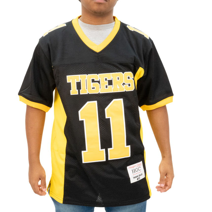 TRAVIS KELCE BLACK HIGH SCHOOL YOUTH FOOTBALL JERSEY (BLACK/HIGH VISIBILITY)