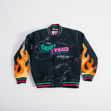 BLACK FLAMES FRESH PRINCE SATIN JACKET - Allstarelite.com