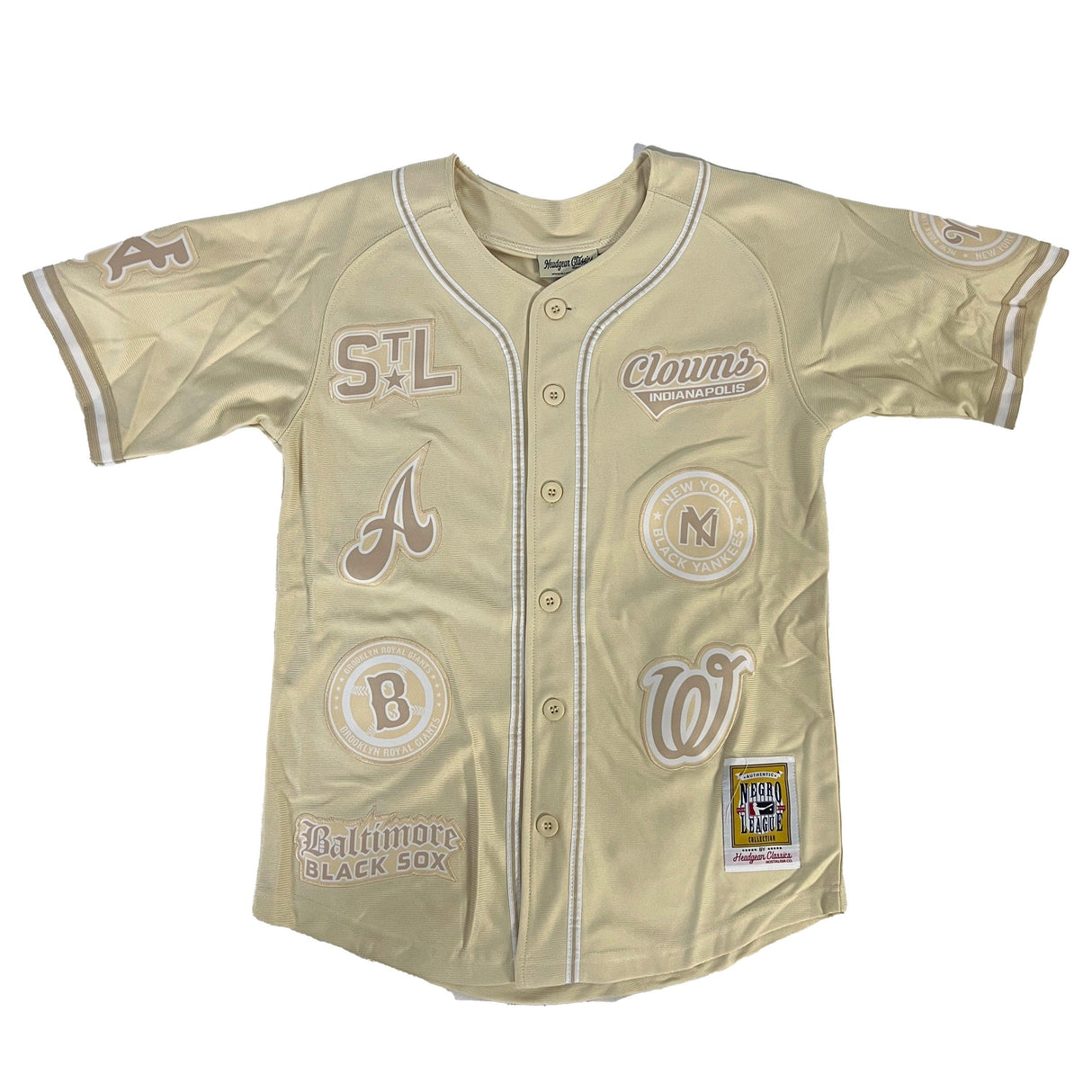 NERGO LEAGUE VERTICAL COLLAGE BUTTOM DOWN BASEBALL JERSEY - Allstarelite.com