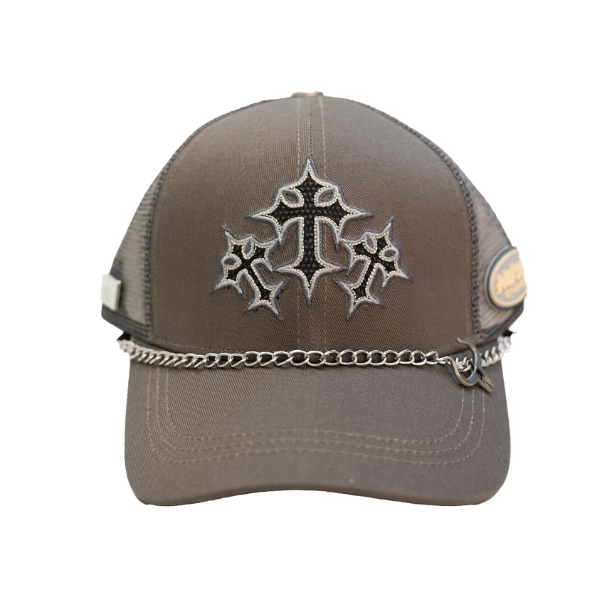 WATSON TRIPLE CROSS LEATHER TRUCKER HAT (BROWN)