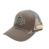 WATSON TRIPLE CROSS LEATHER TRUCKER HAT (BROWN)