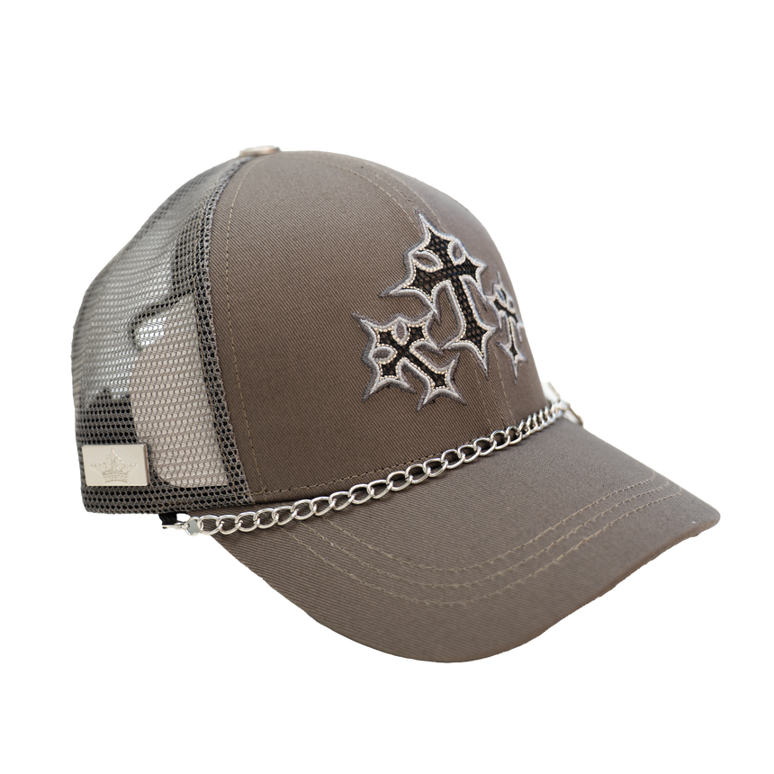 WATSON TRIPLE CROSS LEATHER TRUCKER HAT (BROWN)