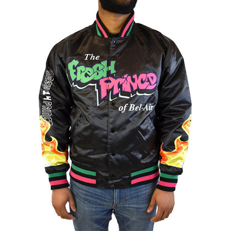 BLACK FLAMES FRESH PRINCE SATIN JACKET - Allstarelite.com