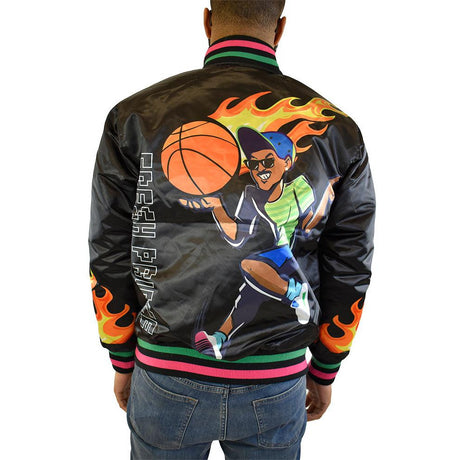 BLACK FLAMES FRESH PRINCE SATIN JACKET - Allstarelite.com