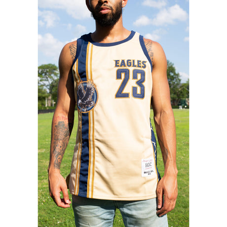 BRADLEY BEAL ALTERNATE TAN/BLUE HIGH SCHOOL BASKETBALL JERSEY - Allstarelite.com