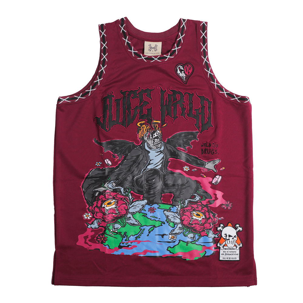 BRAND X JUICE WRLD 999 YOUTH CRANBERRY BASKETBALL JERSEY - Allstarelite.com