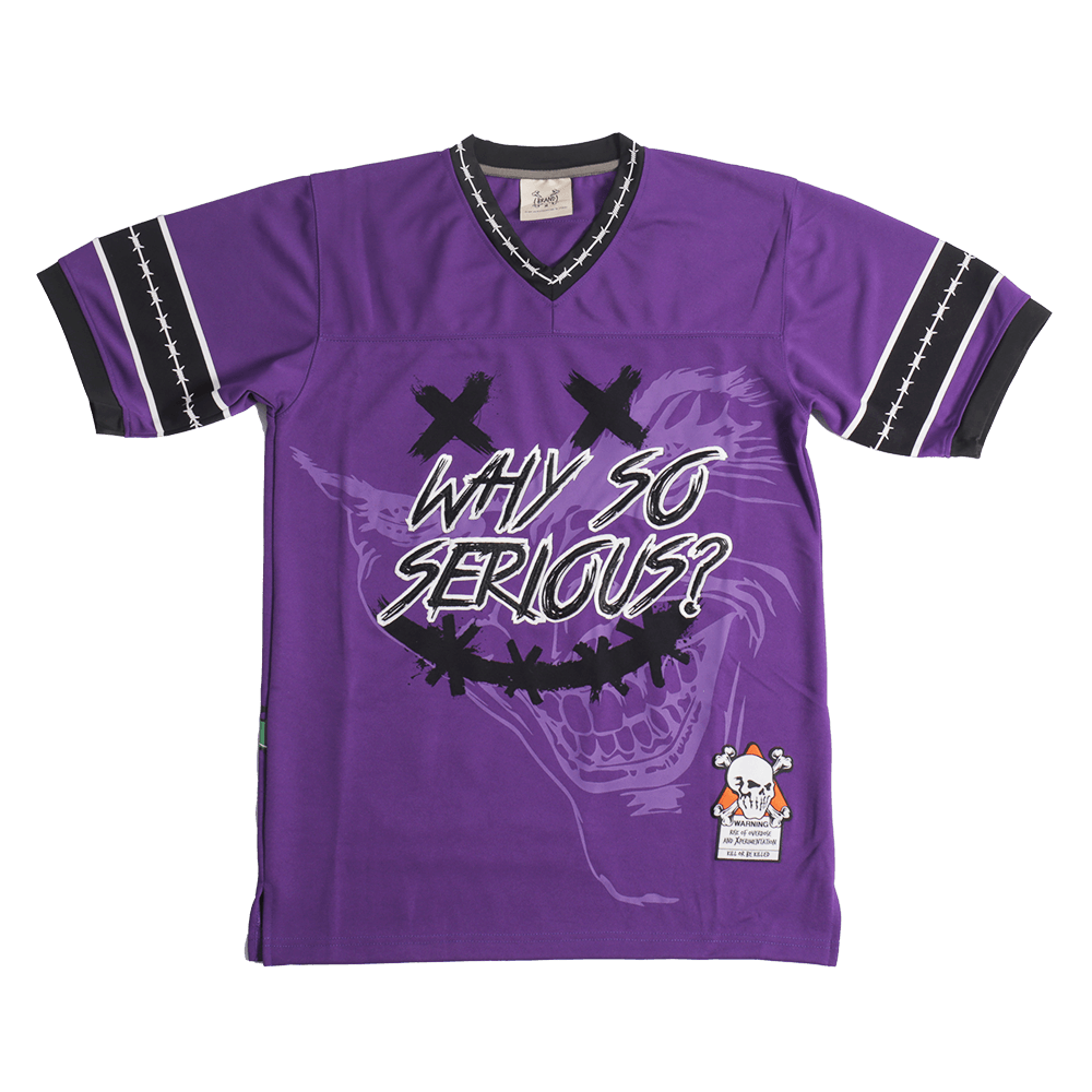 BRAND X WHY SO SERIOUS JOKER PURPLE YOUTH FOOTBALL JERSEY - Allstarelite.com