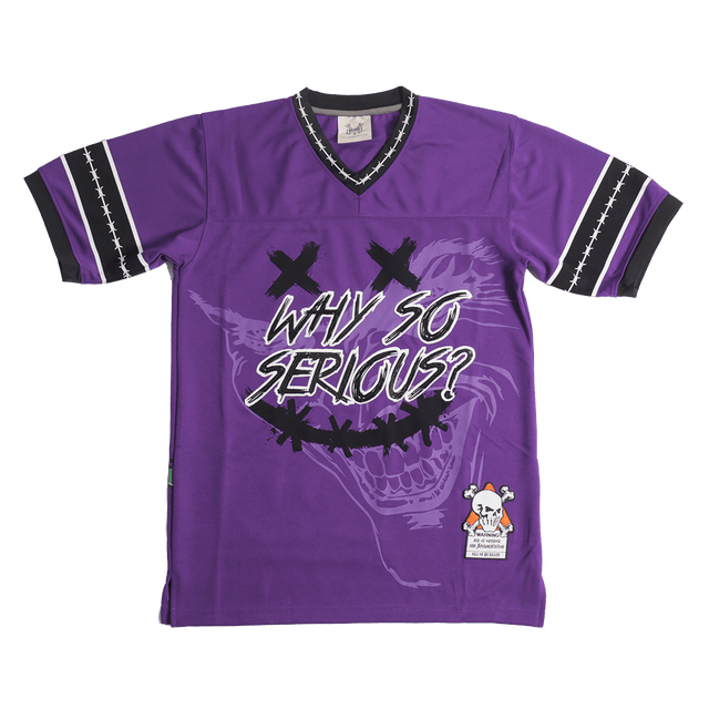 BRAND X WHY SO SERIOUS JOKER PURPLE YOUTH FOOTBALL JERSEY - Allstarelite.com