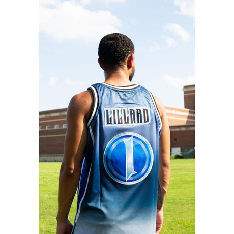 DAMIAN LILLARD ALTERNATE GRAY/BLUE HIGH SCHOOL BASKETBALL JERSEY - Allstarelite.com