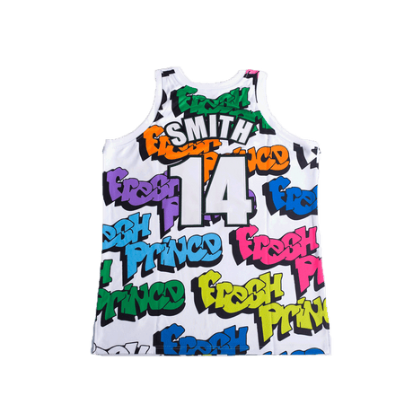 FRESH PRINCE ALL OVER BASKETBALL JERSEY WHITE - Allstarelite.com