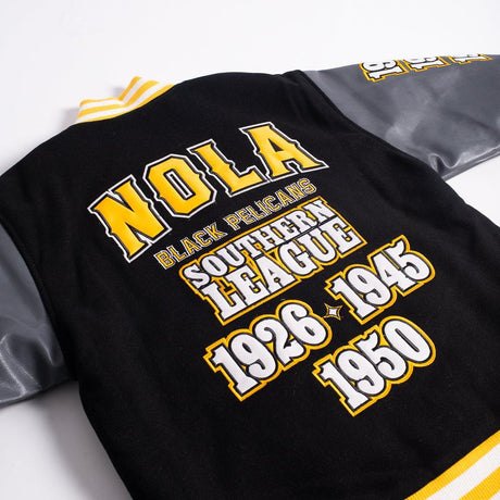 NOLA Black Pelicans Negro League Varsity Jacket In Black - Allstarelite.com