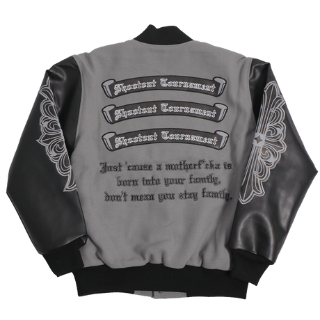 SHOOTOUT TOURNAMENT TUPAC GRAY YOUTH VARSITY JACKET - Allstarelite.com