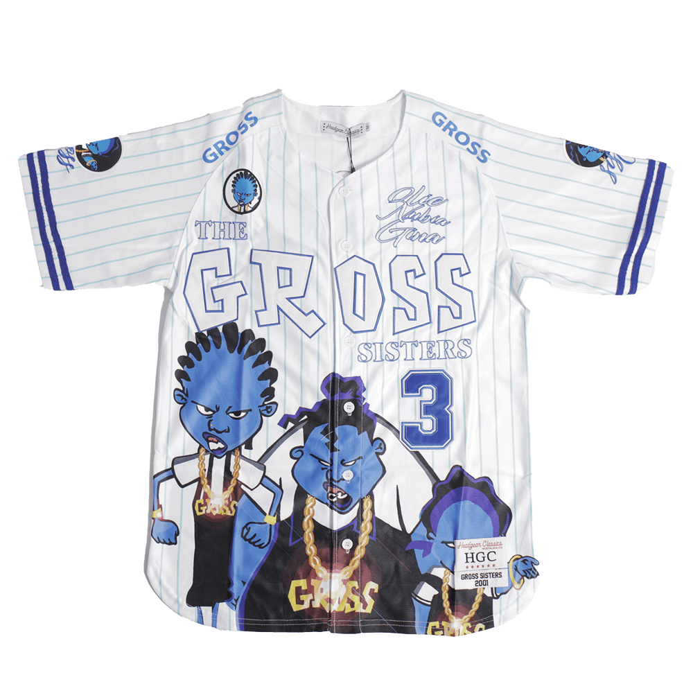 THE GROSS SISTERS TRIO BASEBALL JERSEY WHITE - Allstarelite.com