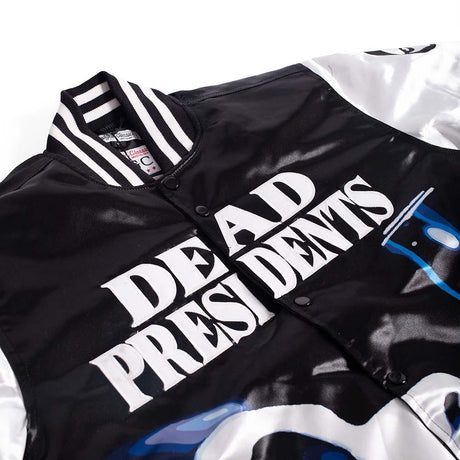 White/Black Dead Presidents Satin Jacket With Sleeve Logos - Allstarelite.com