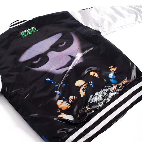 White/Black Dead Presidents Satin Jacket With Sleeve Logos - Allstarelite.com