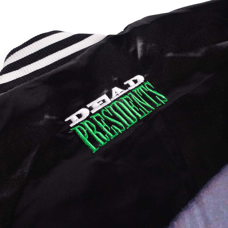 White/Black Dead Presidents Satin Jacket With Sleeve Logos - Allstarelite.com