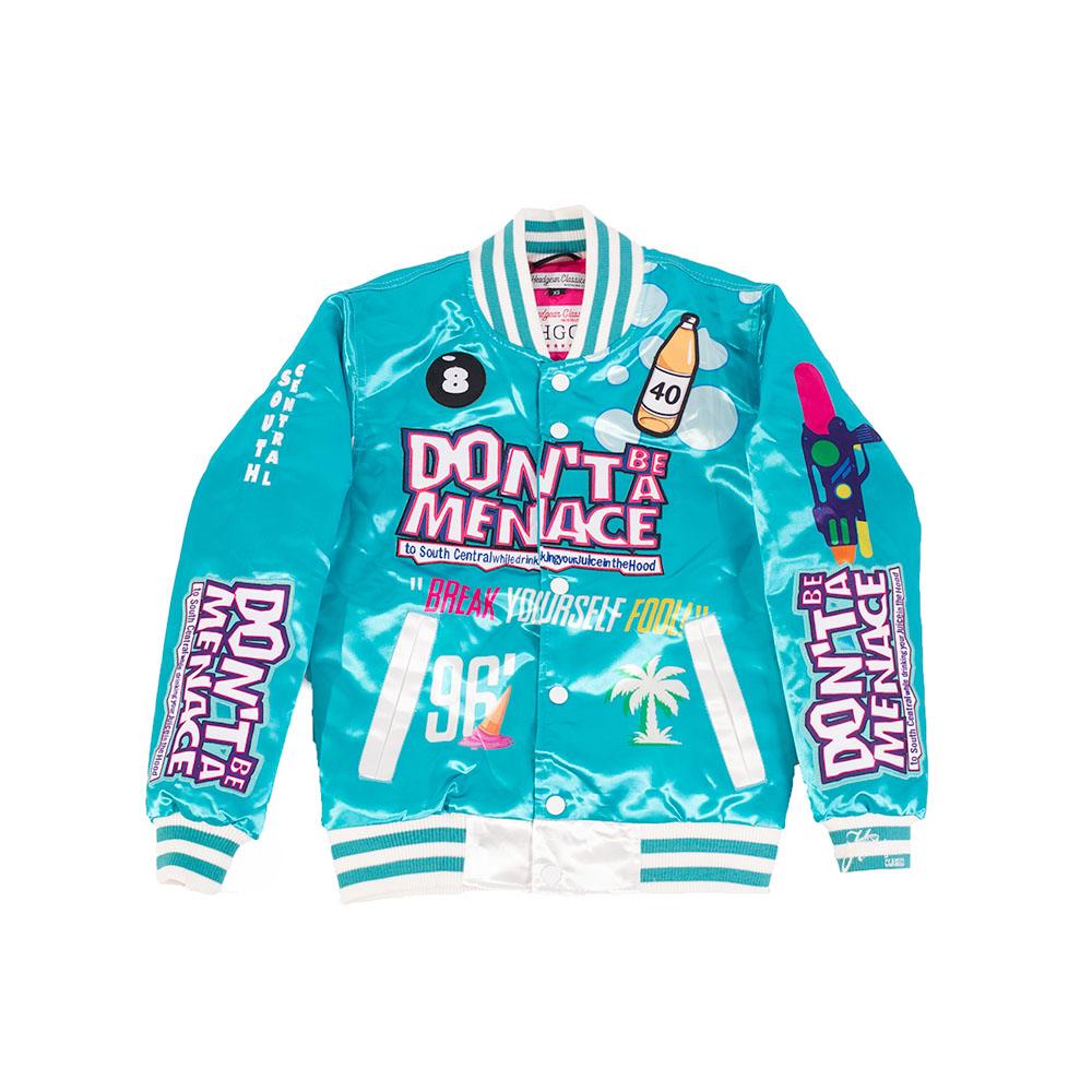 YOUTH DON T BE A MENACE ALL OVER SATIN JACKET LIGHT BLUE Allstarelite